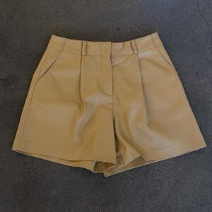 The Frankie Shop Manon Pleated Faux Leather Shorts - Tan - Women's Medium